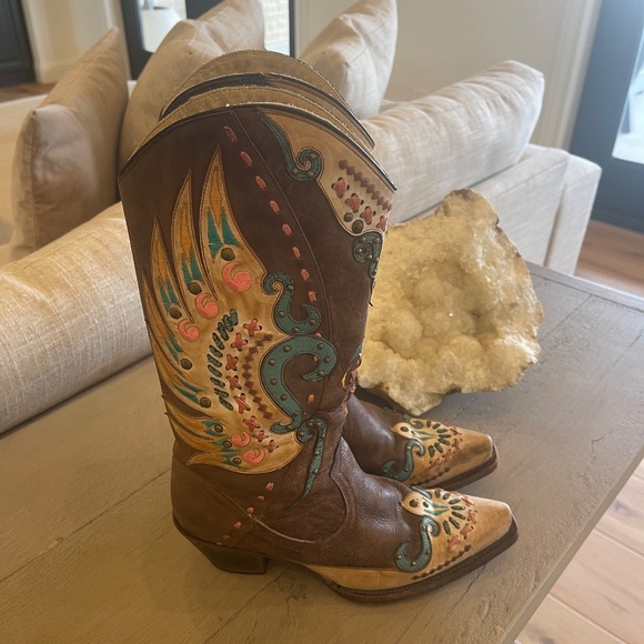 Corral Boots Womens Winged Eagle Embroidered Leather Cowboy Western Boots 7.5 - Picture 4 of 7